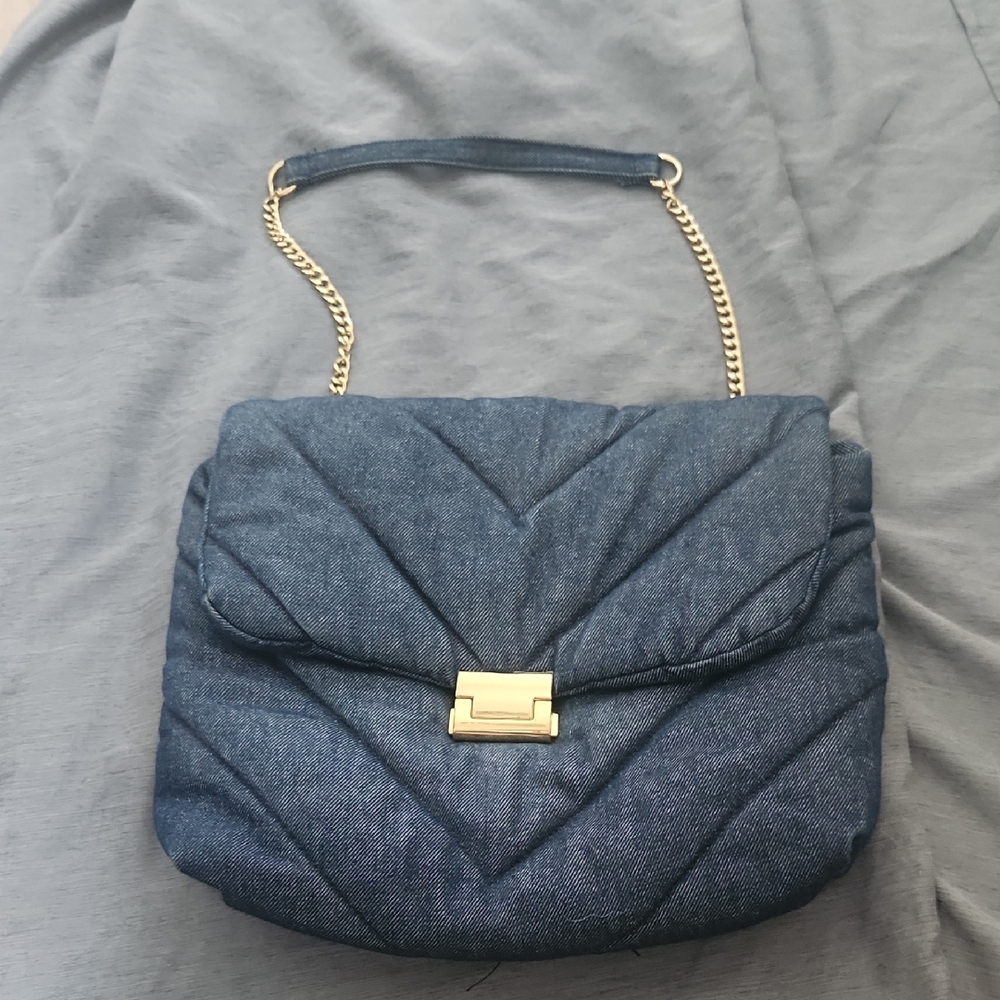 Zara Blue Quilted Chain Envelope Shoulder Bag